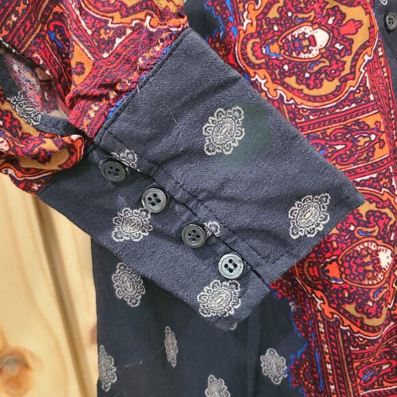 Free People Wishing Well Border Long Sleeve Button Up Top Raw Edge Collar Size M - Picture 3 of 10